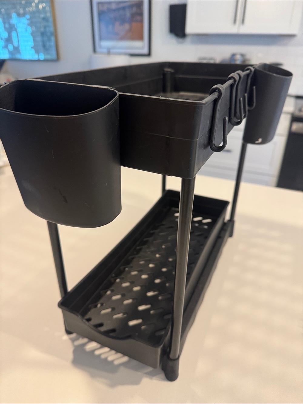Black Caddy with Removable Holders Under the Sink